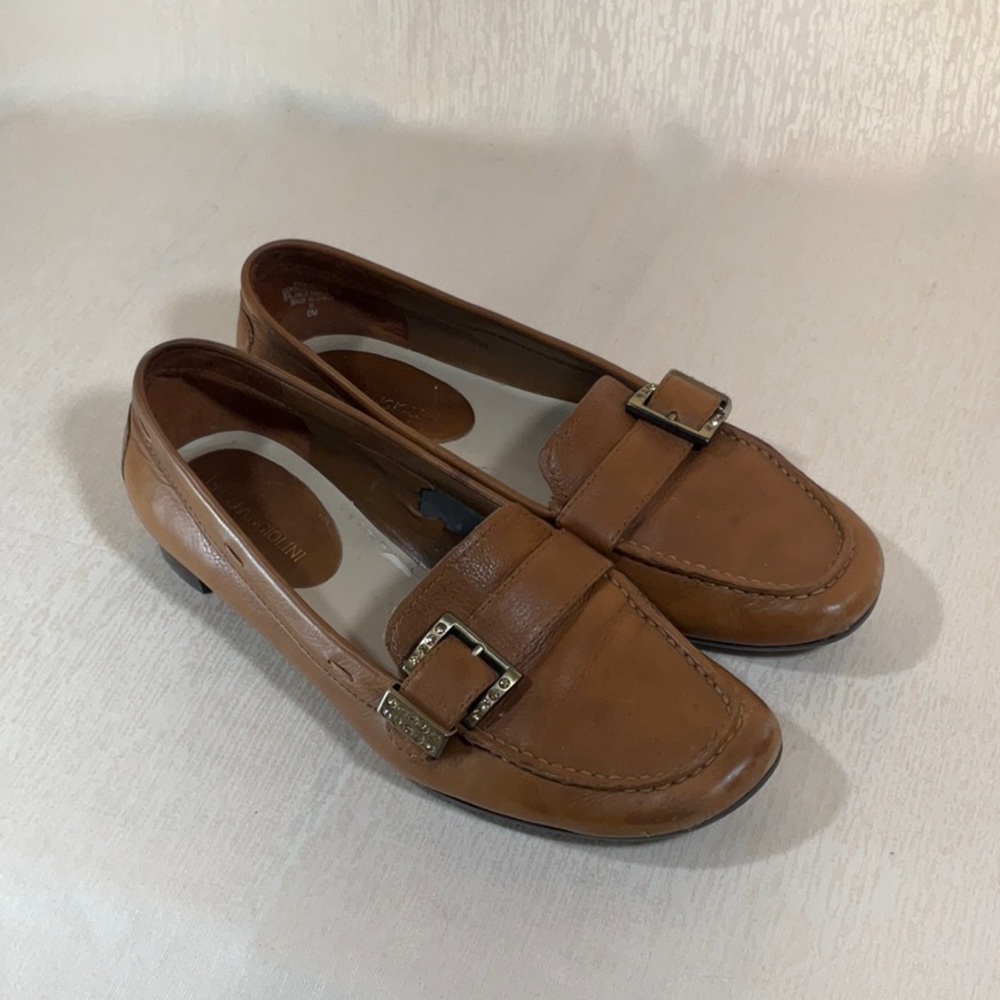 Enzo Angiolini Brown Leather Loafers with Buckle Detail-Size 6M